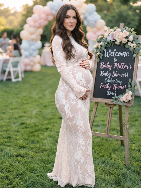 Momyknows White Lace Ruffle Mermaid Elegant Maternity Maxi Dress